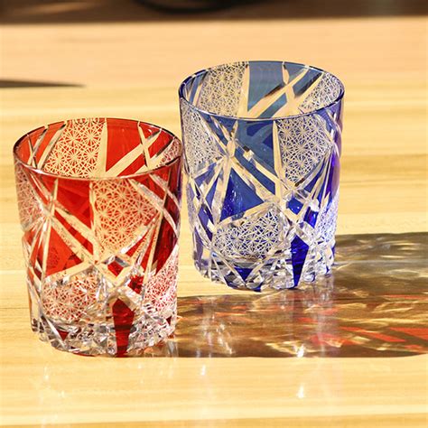 Japanese Edo Kiriko Drinking Glass Blue Red 6 Colors Apollobox