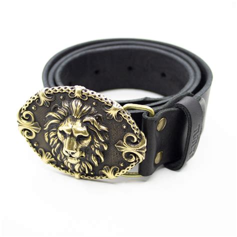 Leather Belt Lion King Buckle Brass Lion Head Belt With Etsy