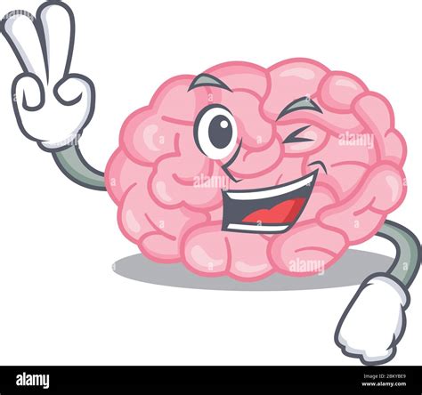 Happy human brain cartoon design concept with two fingers Stock Vector ...