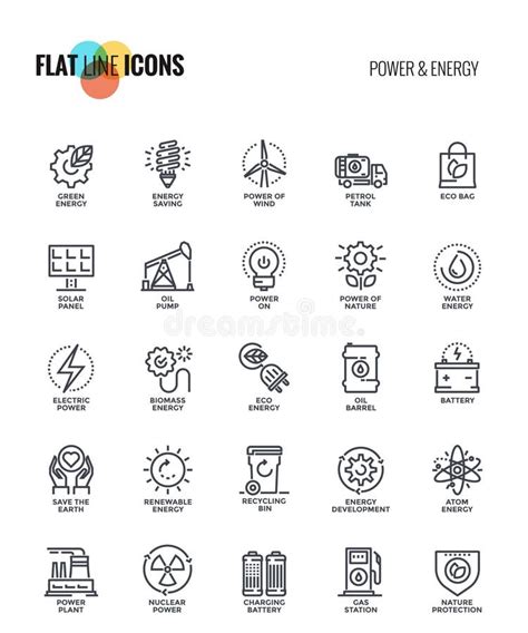 Energy Power Flat Icons Set Of Solar Panels Wind Stock Vector