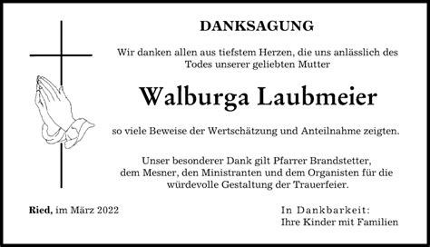 Traueranzeigen Von Walburga Laubmeier Augsburger Allgemeine Zeitung