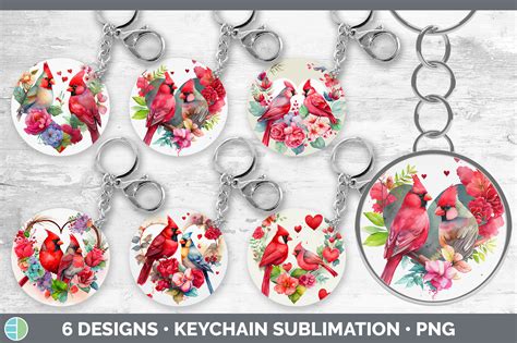 Valentines Cardinal Keychain Bundle Keyring Sublimation Designs By