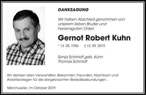 Traueranzeigen Von Gernot Robert Kuhn Saarbruecker Zeitung Trauer De