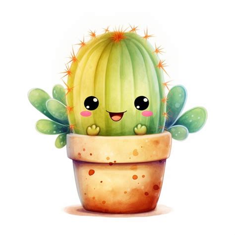 Premium Photo Cactus In A Pot With A Smile On Its Face Generative Ai