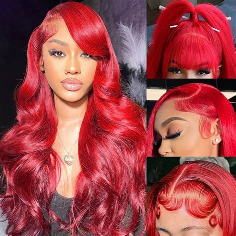 Red Lace Front Wigs Human Hair Pre Plucked 13x4 Body Wave Colored Red Human Hair