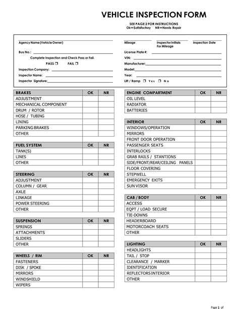 Free Printable Vehicle Inspection Form Template Pdf 46 Off