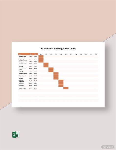 12 Month Marketing Gantt Chart Template in MS Excel - Download