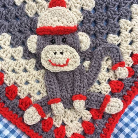 Blanket Sock Monkey Baby Blanket Crocheted Sock Monkey Etsy Crochet