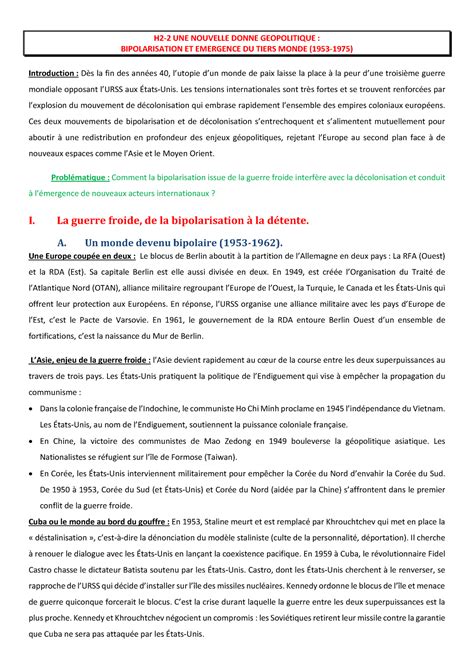 H Bipolarisation Et Emergence Du Tiers Monde H Une Nouvelle