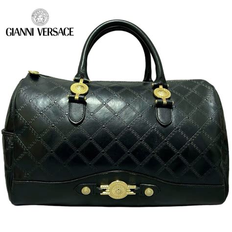 極 Gianni Versace ジャンニ ヴェルサーチ サンバースト 太陽神 ミニ ボストンバッグ ハンドバッグ Pvc レザー 黒