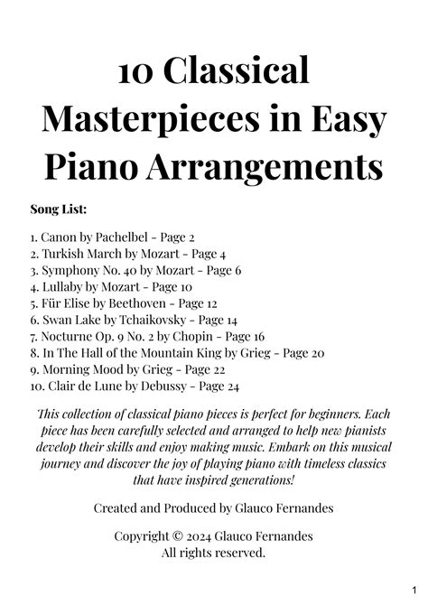 Classical Masterpieces In Easy Piano Arrangements Arr Glauco