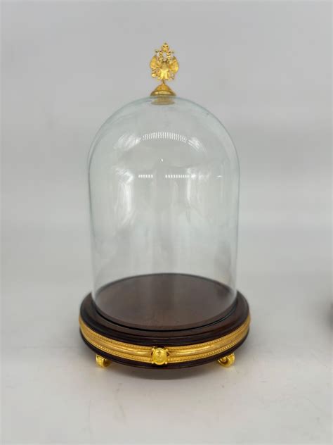 Pair Vintage House Of Faberge Ormolu Mounted Glass Display Domes For