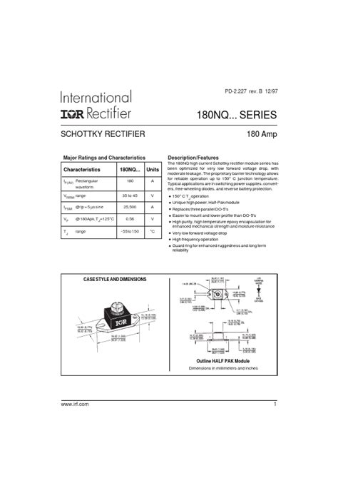 180NQ045 Datasheet SCHOTTKY RECTIFIER