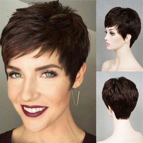 Burgundy Pixie Cut 100 Human Hair Wig With Bangs Short Wigs Etsy