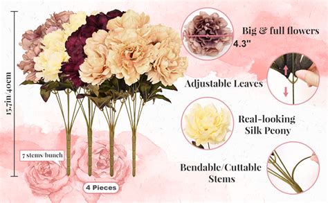 Amazon Dolicer 4Pcs Artificial Peonies Flowers 15 7 Dark Pink