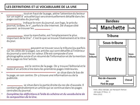 La Une D Un Journal Vocabulaire