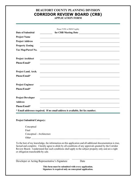 Fillable Online Corridor Review Board Crb Application Form Beaufort