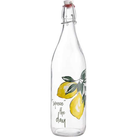 Wilko Lemons Glass Water Bottle Wilko