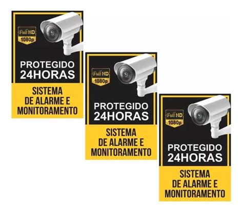 3 Placa De Segurança Alarme Monitoramento 24 Horas 20x30