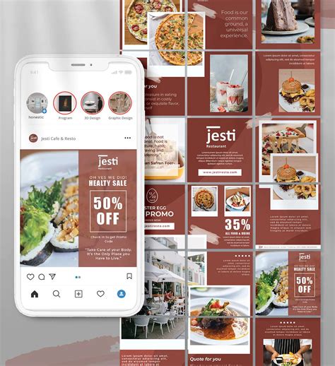 Restaurant Cafe Instagram Feed Puzzle Template PSD Instagram Feed