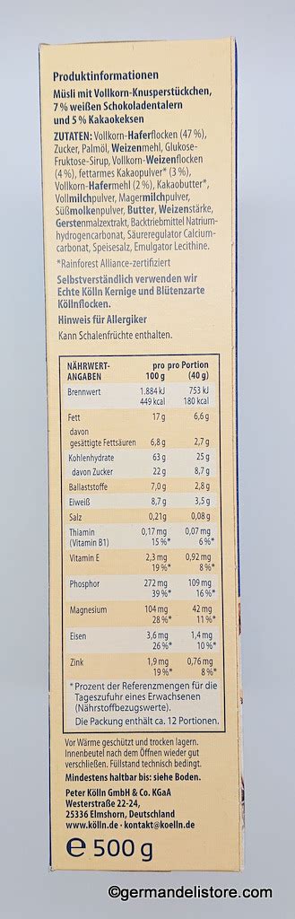 Koelln Crunchy Chocolate Biscuit Cocoa Oat Muesli GermanDeliStore