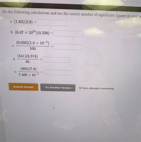 Solved Do The Following Calculations And Use The Correct Chegg