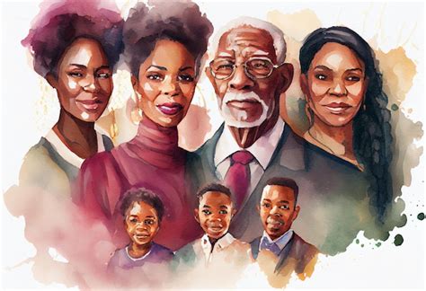 Premium AI Image | Big African American family watercolor portrait ...