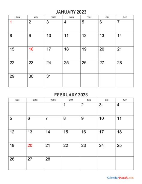 January and February 2023 Calendar | Calendar Quickly