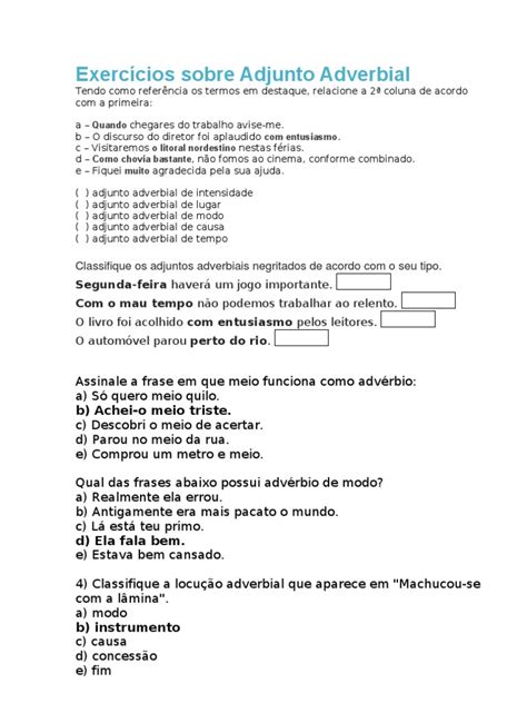 Adjunto Adverbial Exercícios