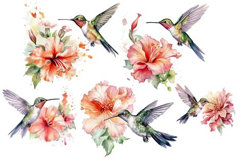 Hummingbird Flower Watercolor Clipart Graphic By Sayedhasansaif