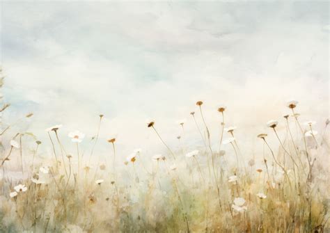 Wall Art Print Wildflower Field Landscape Watercolor Painting