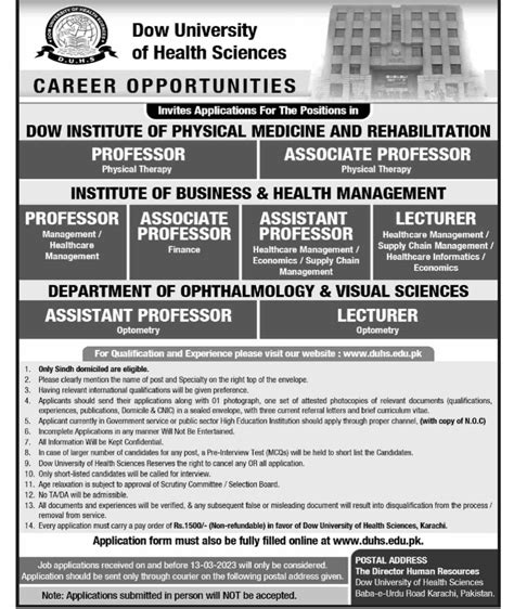 Dow University Dpt Jobs Karachi