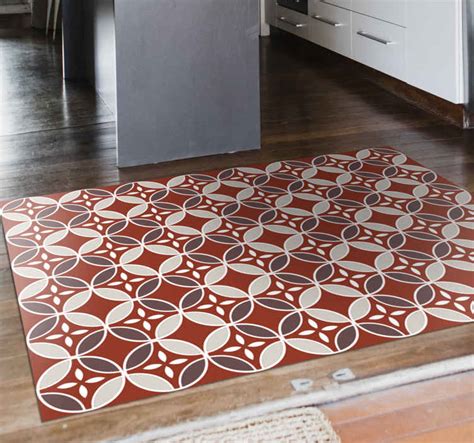 Tapis Vinyle Cuisine Carreaux De Ciment Fond Rouge TenStickers