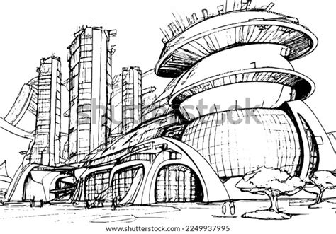 Fantasy Futuristic Architecture Sketch Illustration Future Stock Vector ...