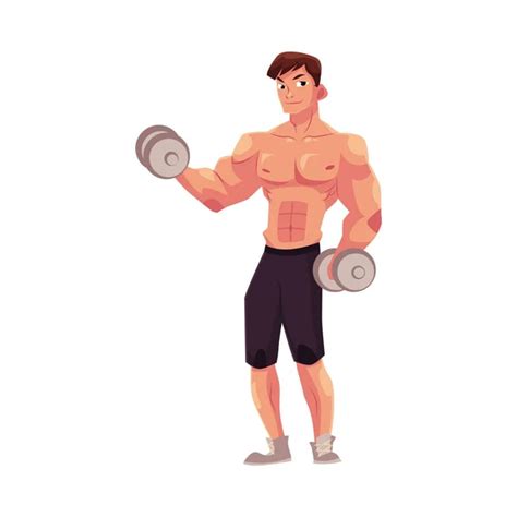 Cartoon Muscular Man Doing Standing Exercise Barbell His Hands Back Stock Vector Image By