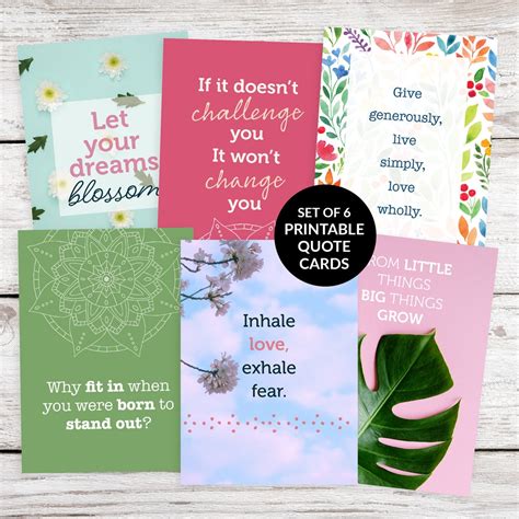 6 Printable Quote Cards Set No 5 Inspirational Quote Cards Creative