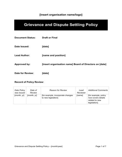 Grievance And Dispute Settling Policy