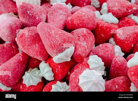 Delicious Strawberry Shaped Candies Stock Photo Alamy