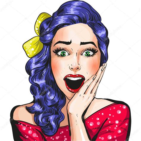 Pop Art Mujer Wow Cara Expresi N C Mic Vector Vector De Stock De