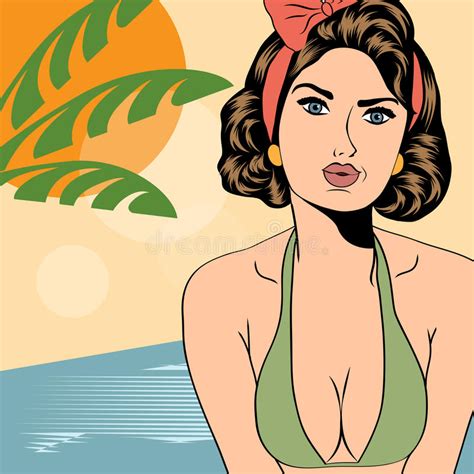 Mädchen Im Bikini Der Auf Strand Sitzt Vektor Abbildung Illustration