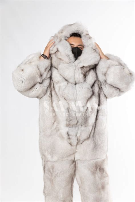 Nora Blue Fox Double Side Fur Costume With Huge Double Side Hood