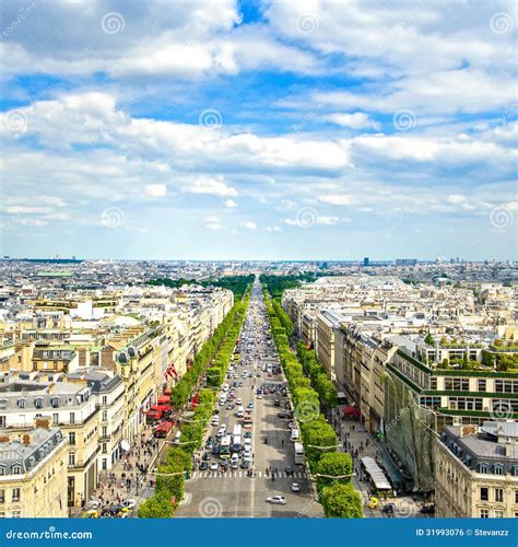 Paris Panoramic Aerial View Of Champs Elysees France Royalty Free