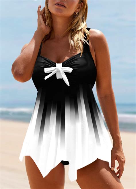 Asymmetric Hem Color Block Bowknot Swimdress Top Modlily USD 39 98