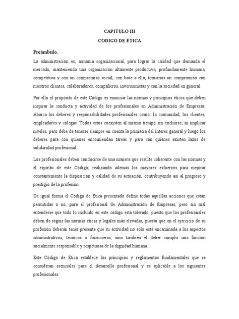 Capitulo Iii Código De Ética Pdf Business Comportamiento