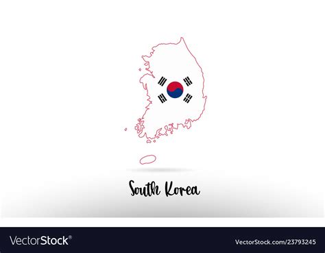 South Korea Country Flag Inside Map Contour Vector Image