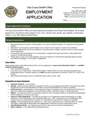 Fillable Online Employment Application Clay County Sheriff S Office