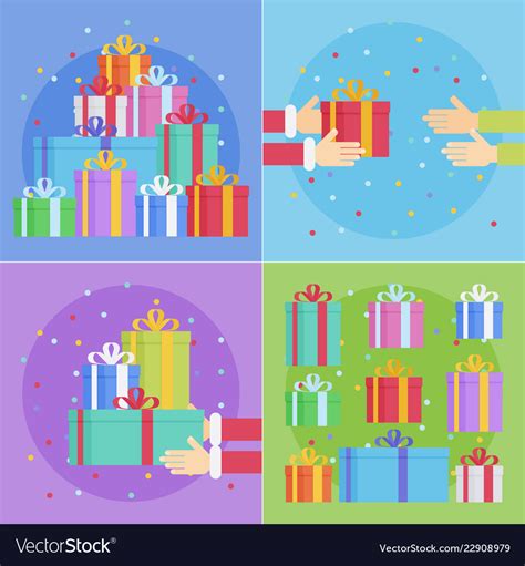 Flat style festive holiday present boxes set Vector Image