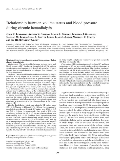 Pdf Relationship Between Volume Status And Blood Pressure During