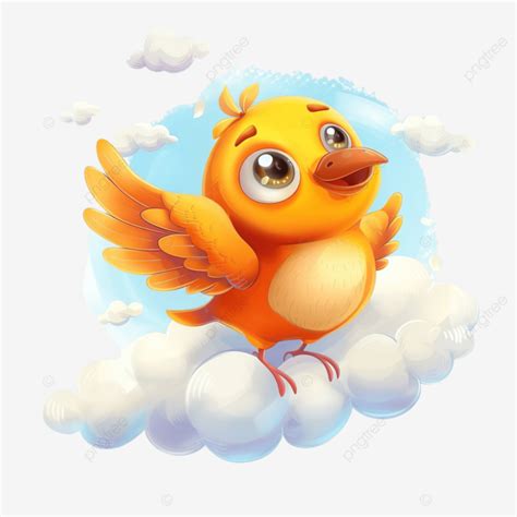 Cute And Playful Cartoon Bird On Clouds, Bird, Cartoon, Anime PNG ...