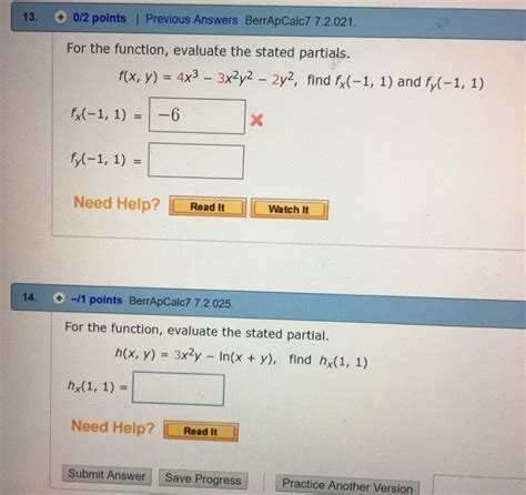 Solved For The Function Evaluate The Stated Partials F X Chegg